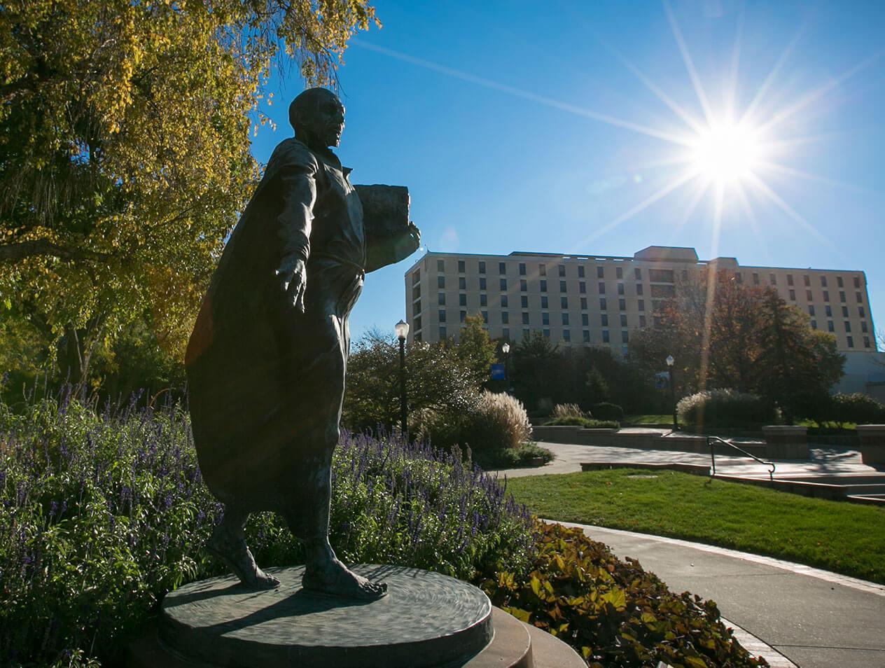 St. Ignatius statue in the bright sun