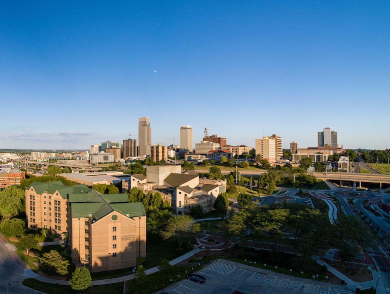 Creighton campus with Omaha downtown