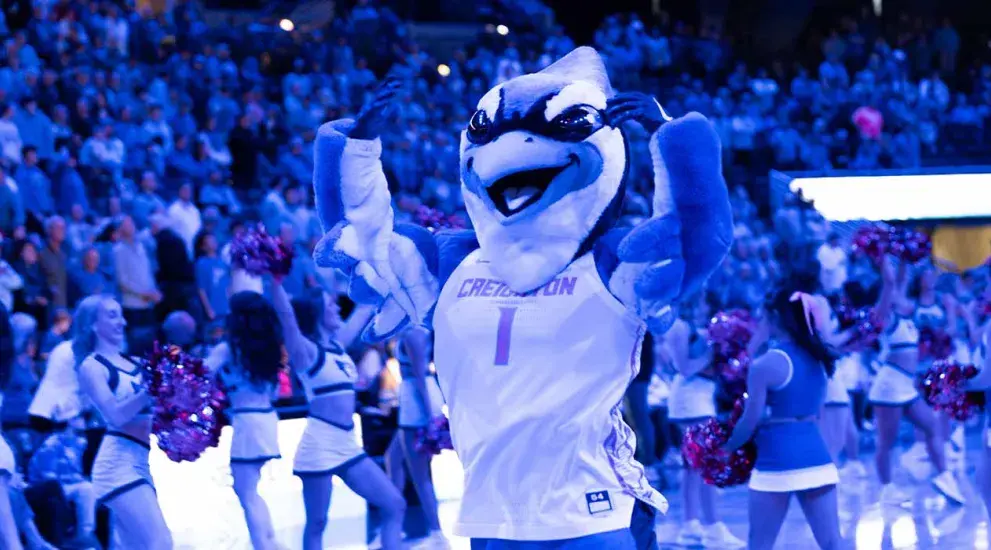 Creighton mascot Billy Bluejay at a men's basketball game