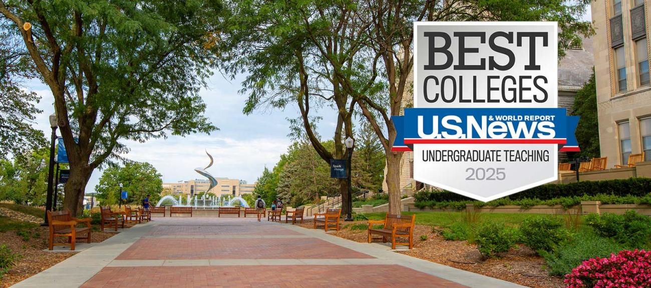 Creighton campus mall with Best Colleges U.S. News & World Report Undergraduate Teaching 2025 Badge