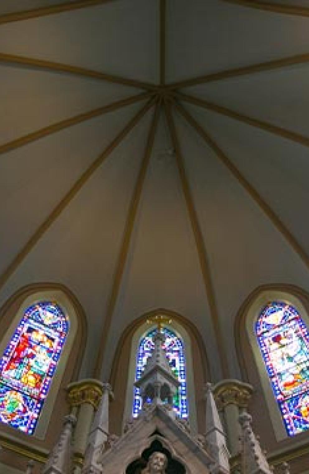 Stained glass windows and altar at St. John's Church