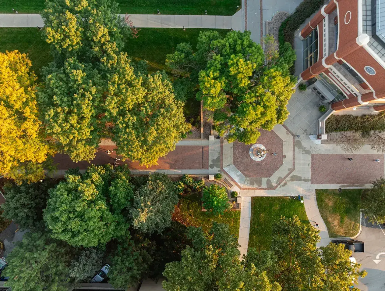 Bird's eye view of Creighton mall walkway.